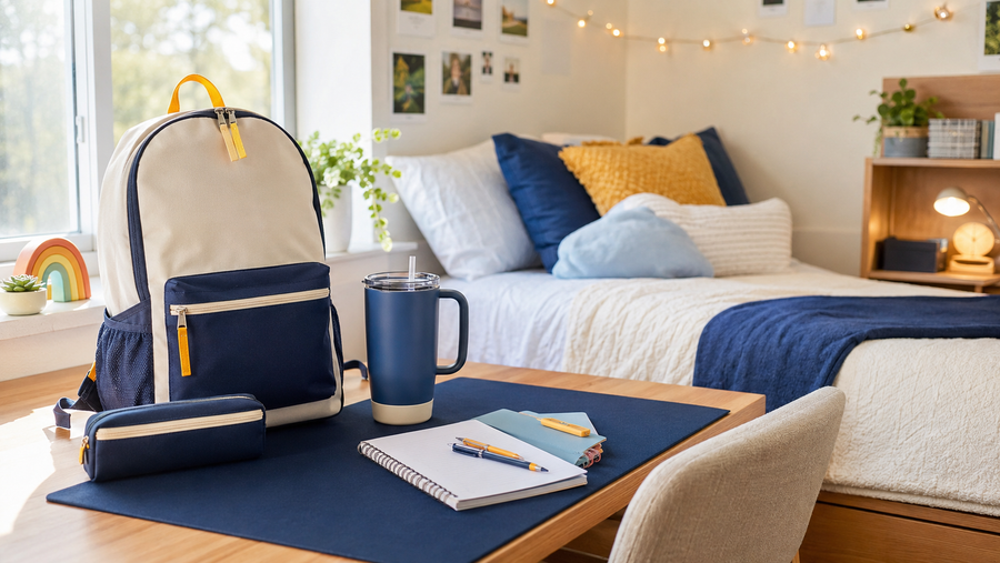 Headspace Hangs back-to-campus dorm room with coordinated backpack and study accessories