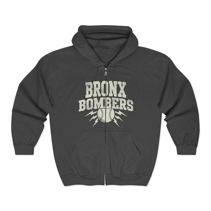 The Foundry Collective Bronx Bombers Full-Zip Hoodie — Vintage NYC Baseball Zip-Up with Brooklyn Bridge Back Print