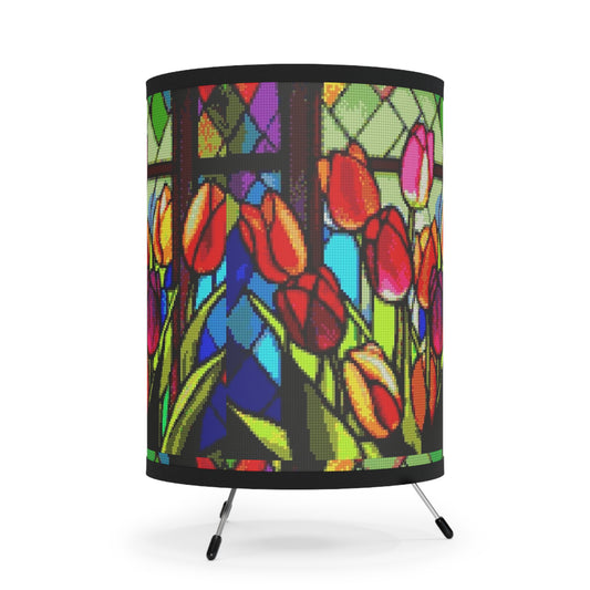Stained Glass Tulips-Tripod Lamp with High-Res Printed Shade, US\CA plug - Creations by Chris and Carlos