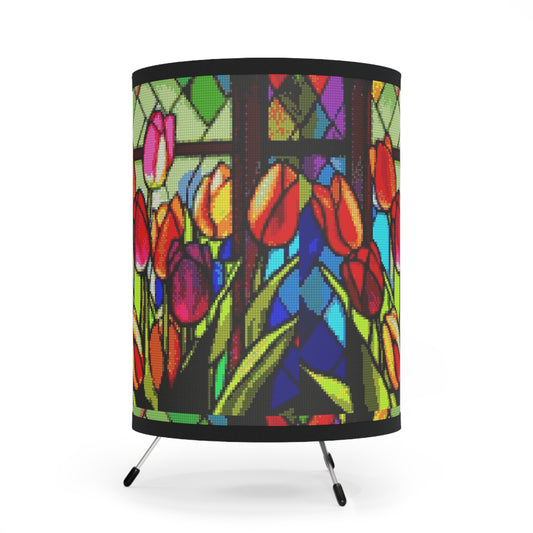 Stained Glass Tulips-Tripod Lamp with High-Res Printed Shade, US\CA plug - Creations by Chris and Carlos