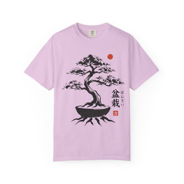 Bonsai Tree T-Shirt — Japanese Ink Art Tee with Sun and Kanji