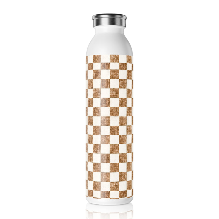 Bramble & Birch™ Home | Chic Checkerboard™ Mocha Slim Water Bottle - Creations by Chris and Carlos