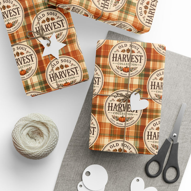 Harvest Hallow™ | Pumpkin Label Plaid Wrapping Paper