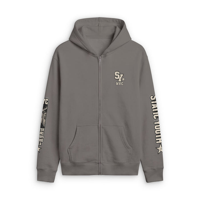 Vintage Eagle Motorcycle Zip Hoodie — "Static Route" Graphic Zip-Up