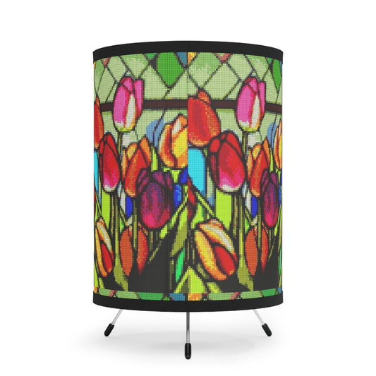 Stained Glass Tulips-Tripod Lamp with High-Res Printed Shade, US\CA plug - Creations by Chris and Carlos