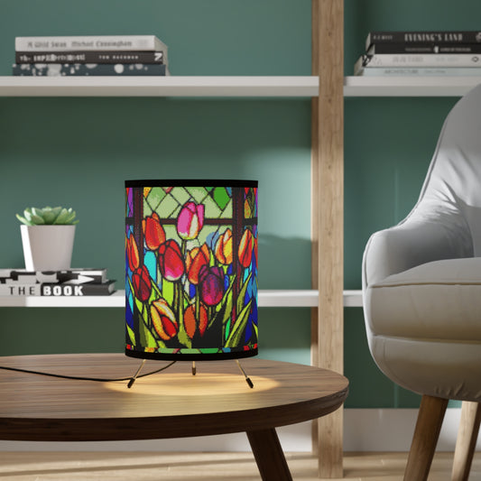 Stained Glass Tulips-Tripod Lamp with High-Res Printed Shade, US\CA plug - Creations by Chris and Carlos