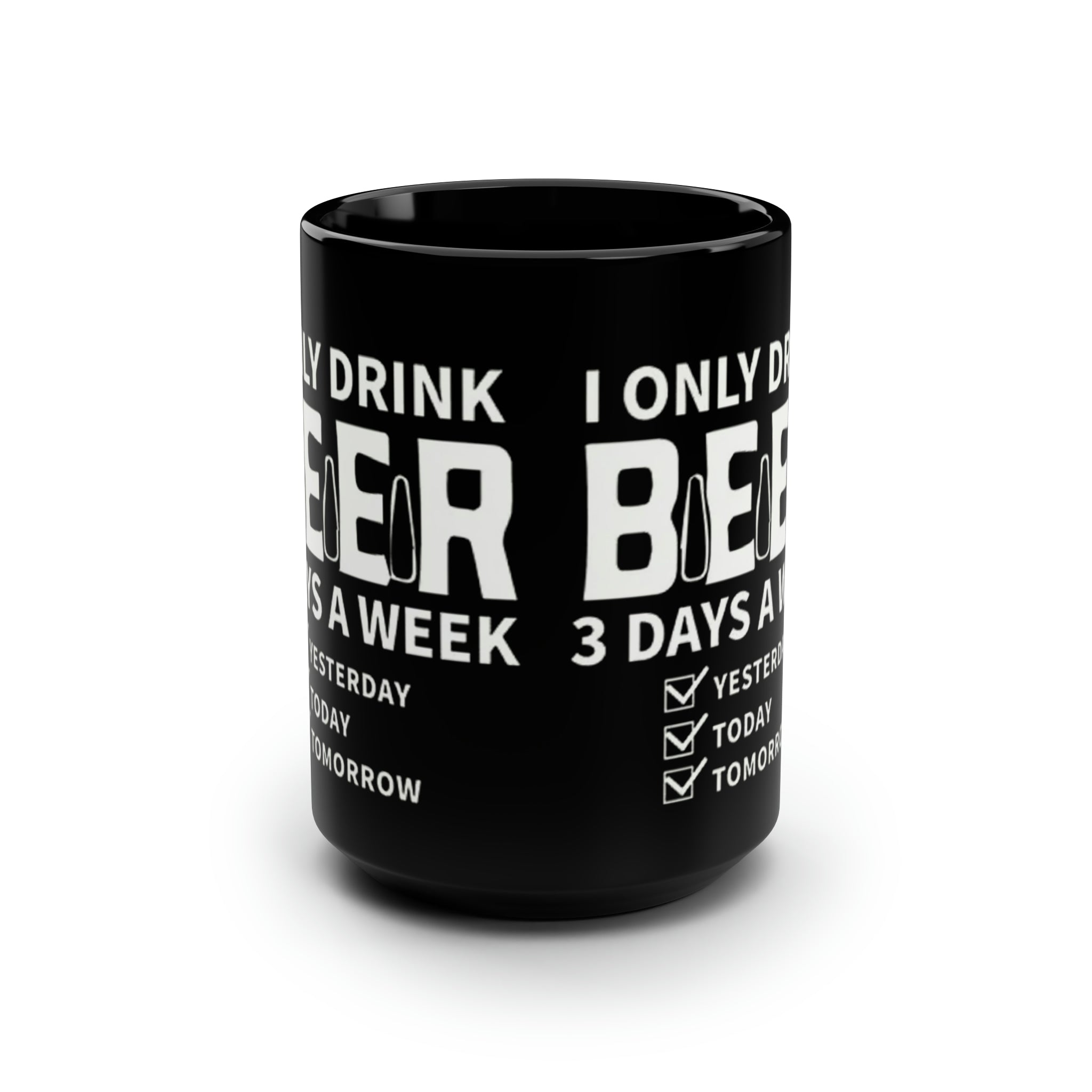 Beer Drinking- Black Mug, 15oz - Creations by Chris and Carlos