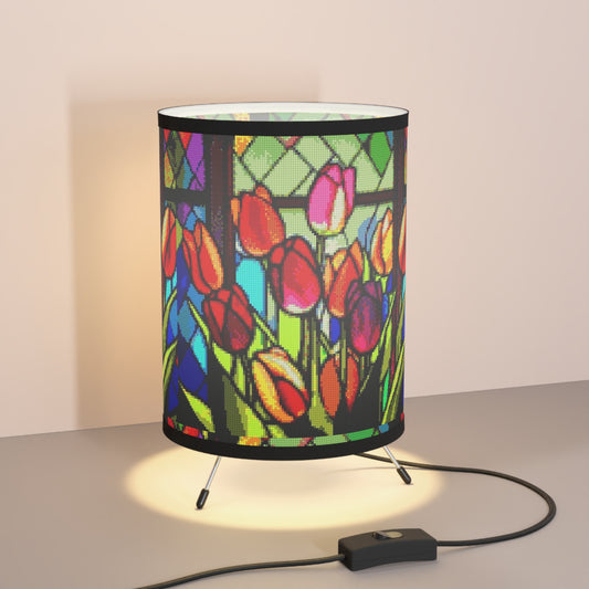 Stained Glass Tulips-Tripod Lamp with High-Res Printed Shade, US\CA plug - Creations by Chris and Carlos