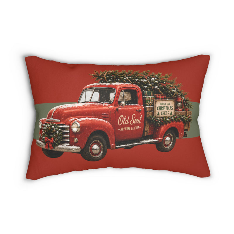 Old Soul Christmas Market™🌲Vintage Red Truck Christmas Lumbar Pillow — 'Old Soul' Holiday Decor