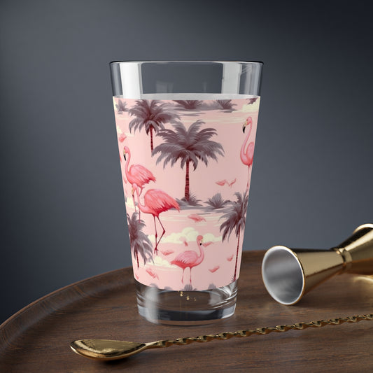 Pink Flamingo's- Mixing Glass, 16oz - Creations by Chris and Carlos