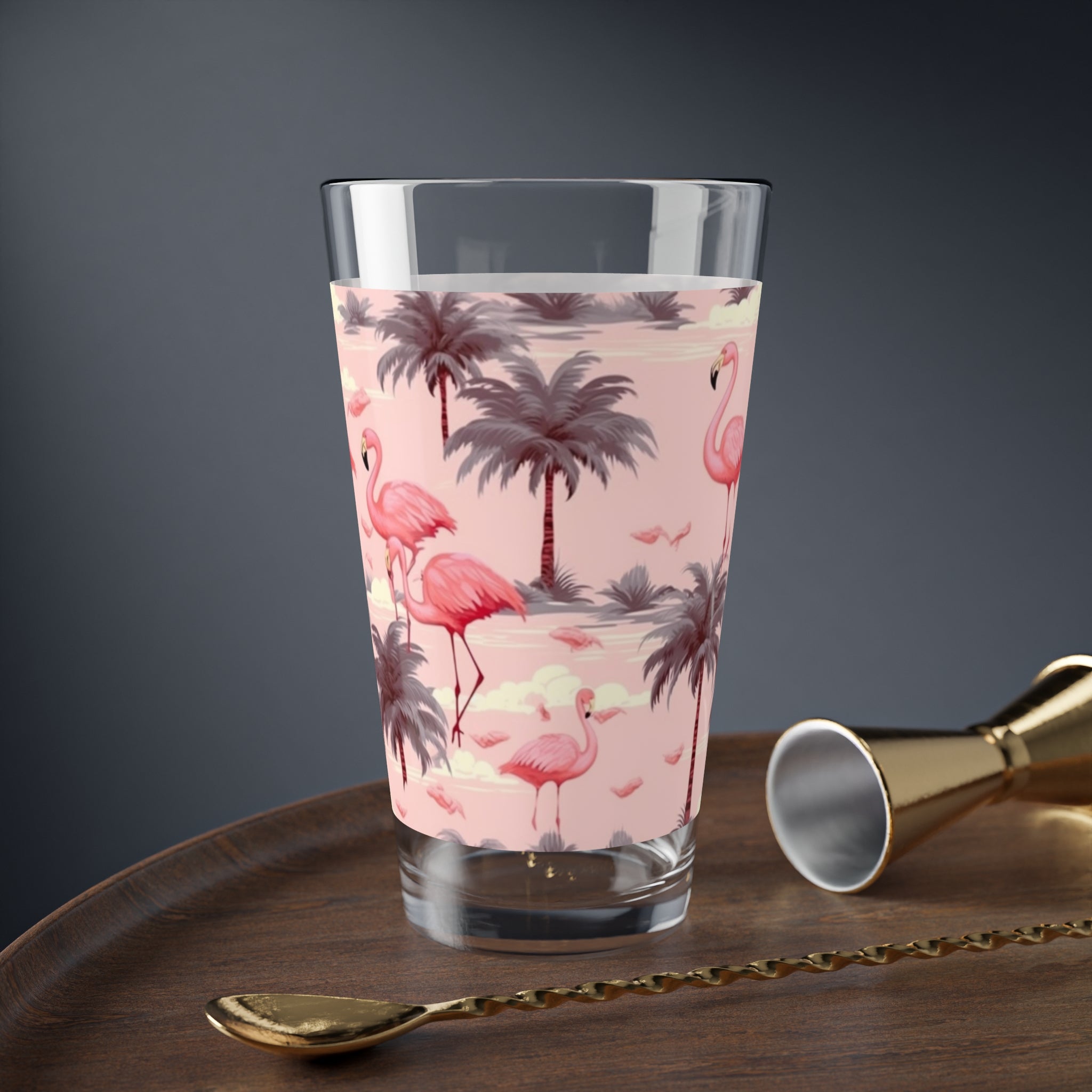 Pink Flamingo's- Mixing Glass, 16oz - Creations by Chris and Carlos