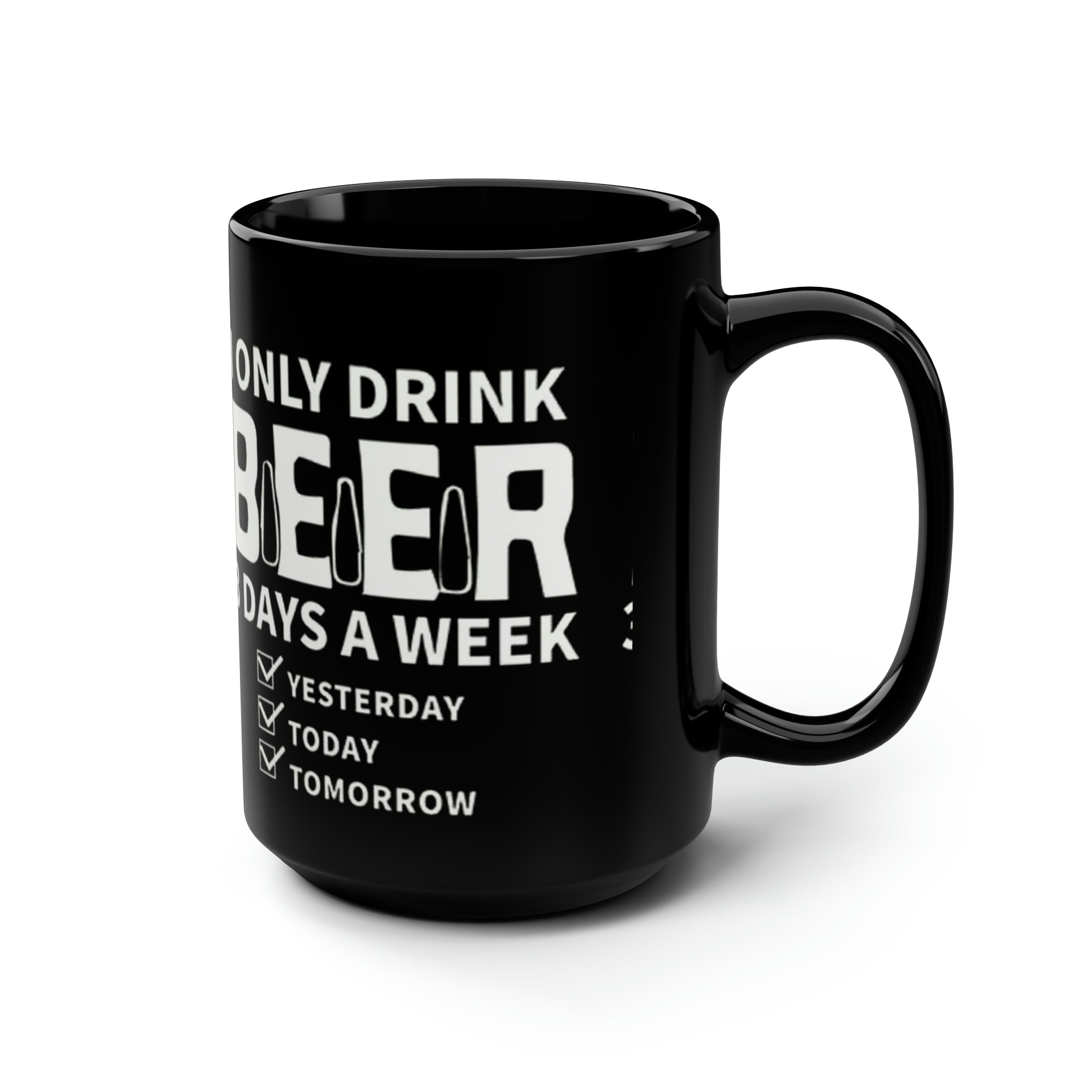 Beer Drinking- Black Mug, 15oz - Creations by Chris and Carlos