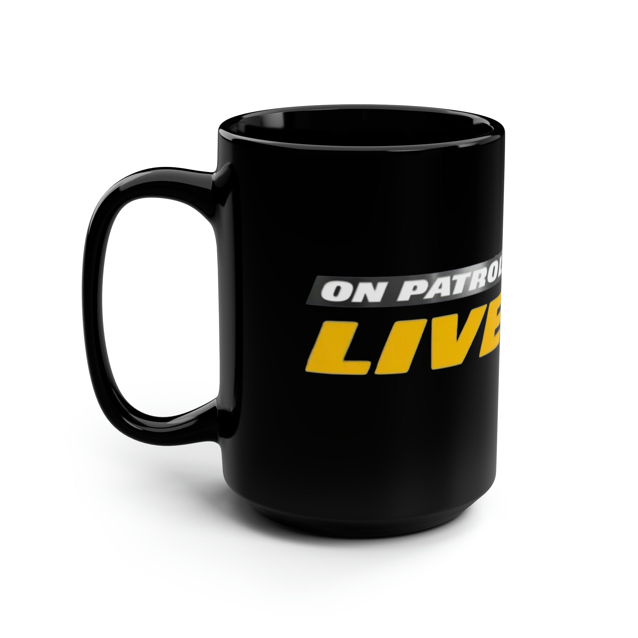 OPL- On Patrol Live Logo- Black Mug 15oz - Creations by Chris and Carlos