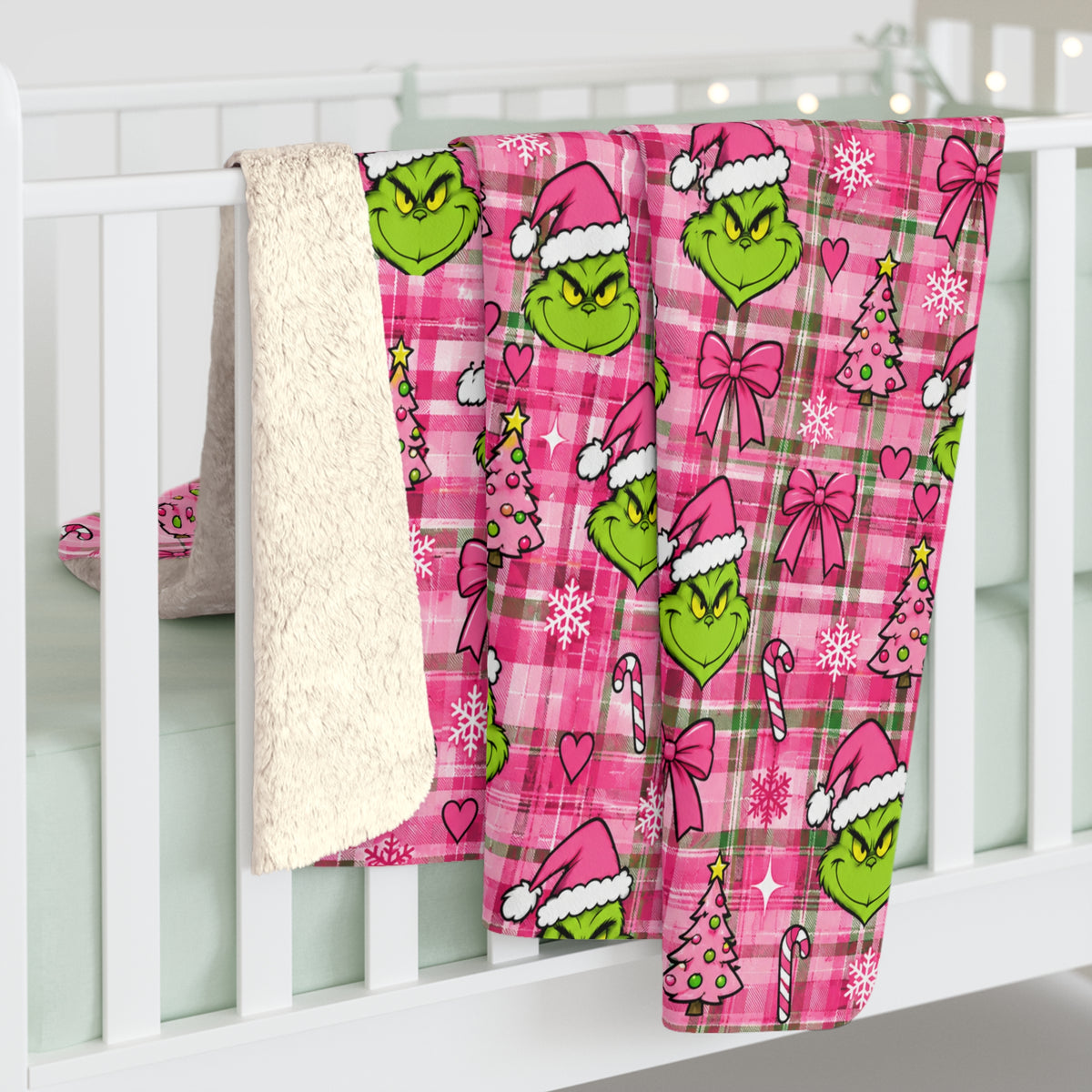 Pink Grinchmas™ | Pink Plaid Sherpa Blanket