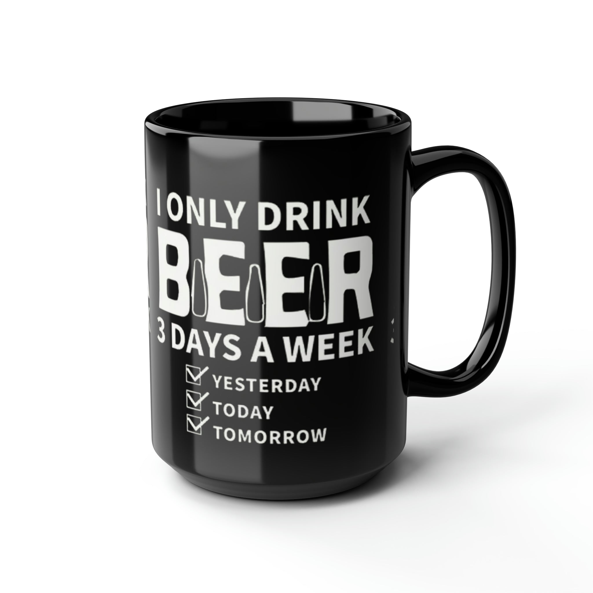 Beer Drinking- Black Mug, 15oz - Creations by Chris and Carlos