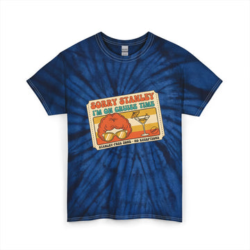 Stateroom 401 Roper's Romp Collection- Tie Dye Tee — “Sorry Stanley I’m On Cheese Time” Retro Cocktail Graphic
