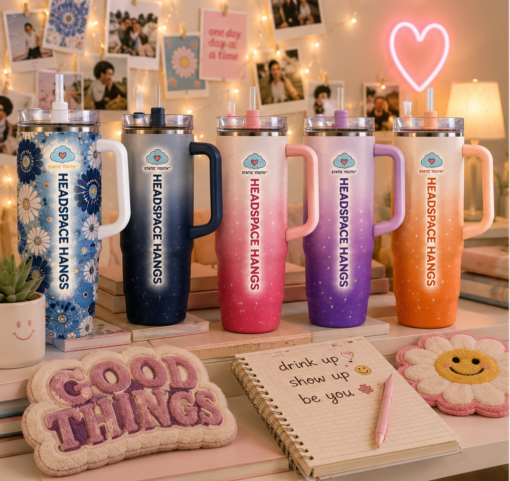 Headspace Hangs 40 oz tumbler collection in floral and ombre colors