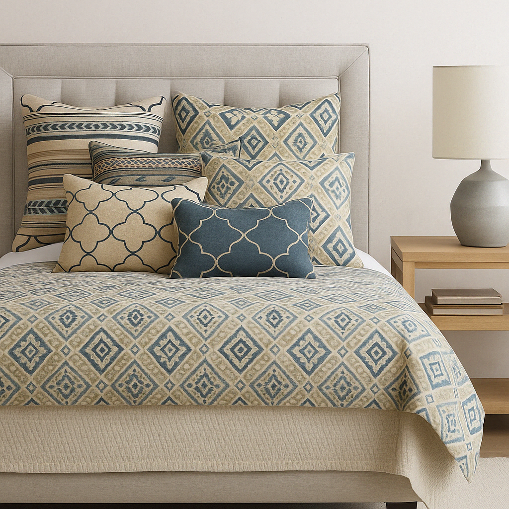Honey and Hive home world blue and cream bedding