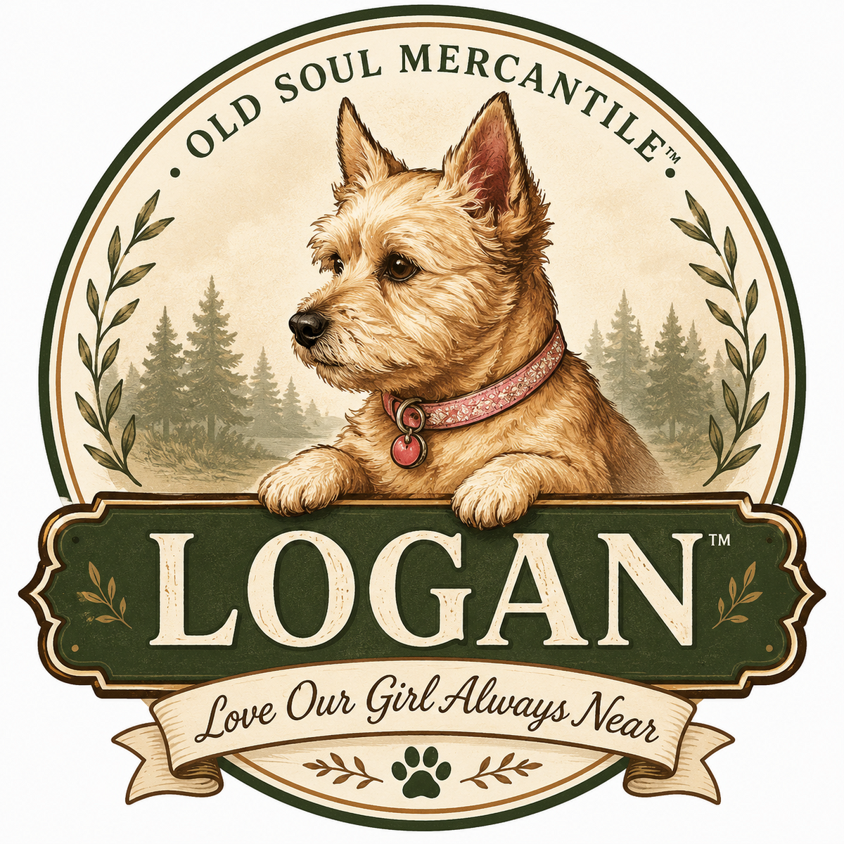 LOGAN — Love Our Girl Always Near memorial mark for Old Soul Mercantile Pet