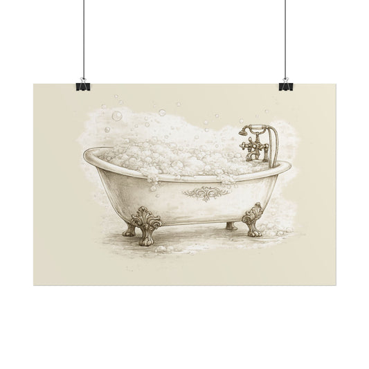 Bathroom Wall Art Poster — Vintage Clawfoot Tub Illustration (Rolled Poster) - Creations by Chris and Carlos