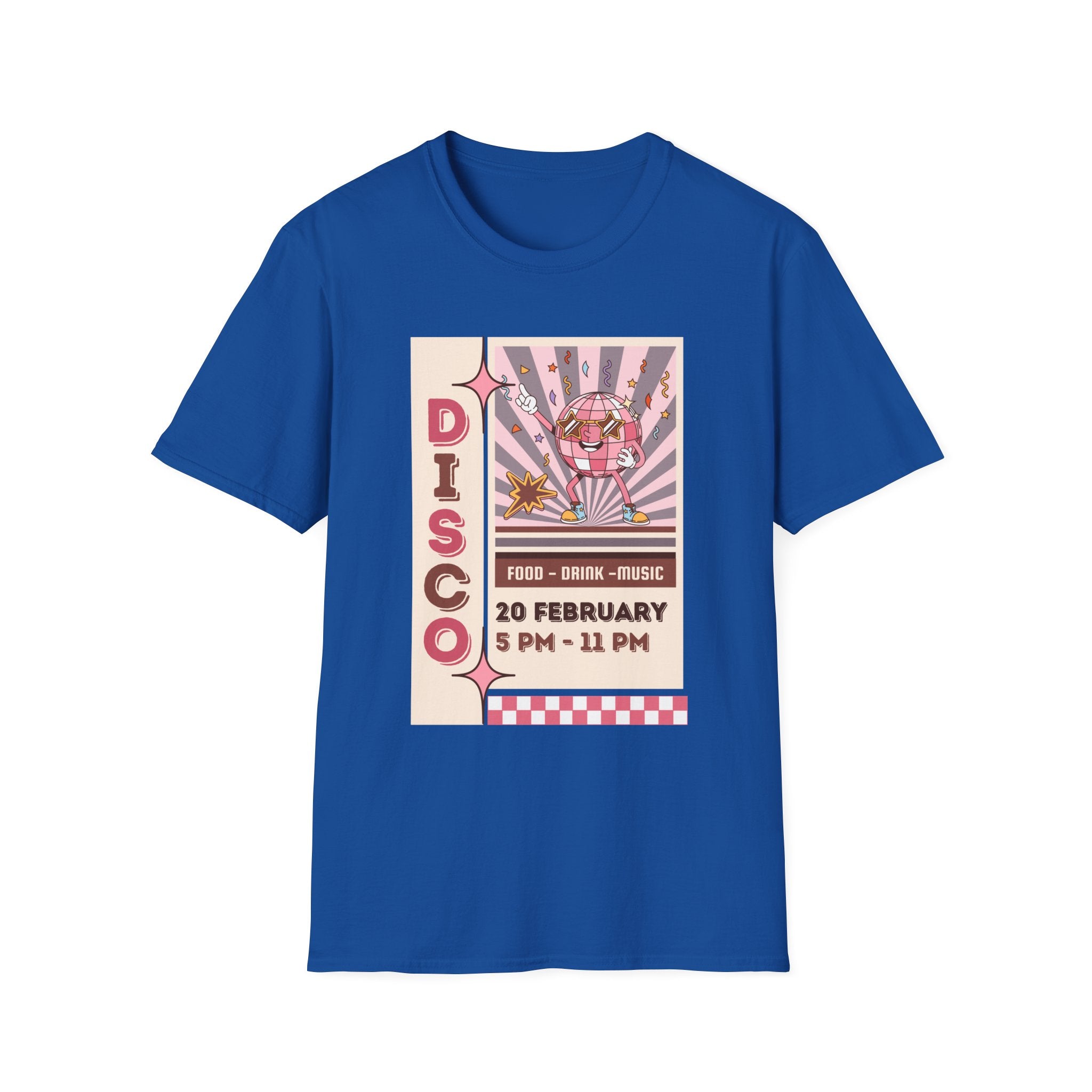 Disco Party T-Shirt — Retro 70s Vinyl Night Poster Tee ("DISCO" 20 February 5PM–11PM) - Creations by Chris and Carlos