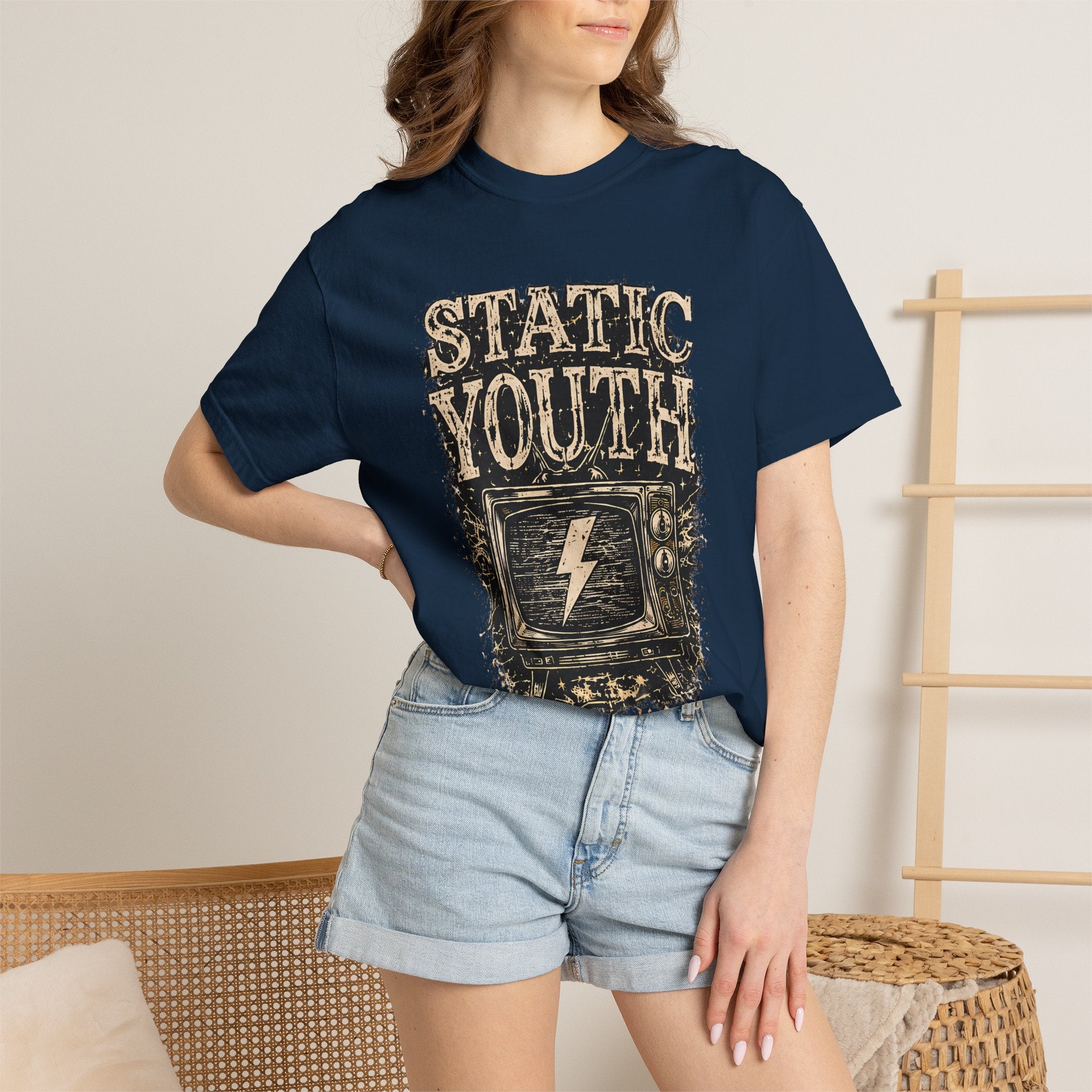 Static Youth Graphic Tee — Vintage TV Lightning Bolt "Old Soul Replay" - Creations by Chris and Carlos