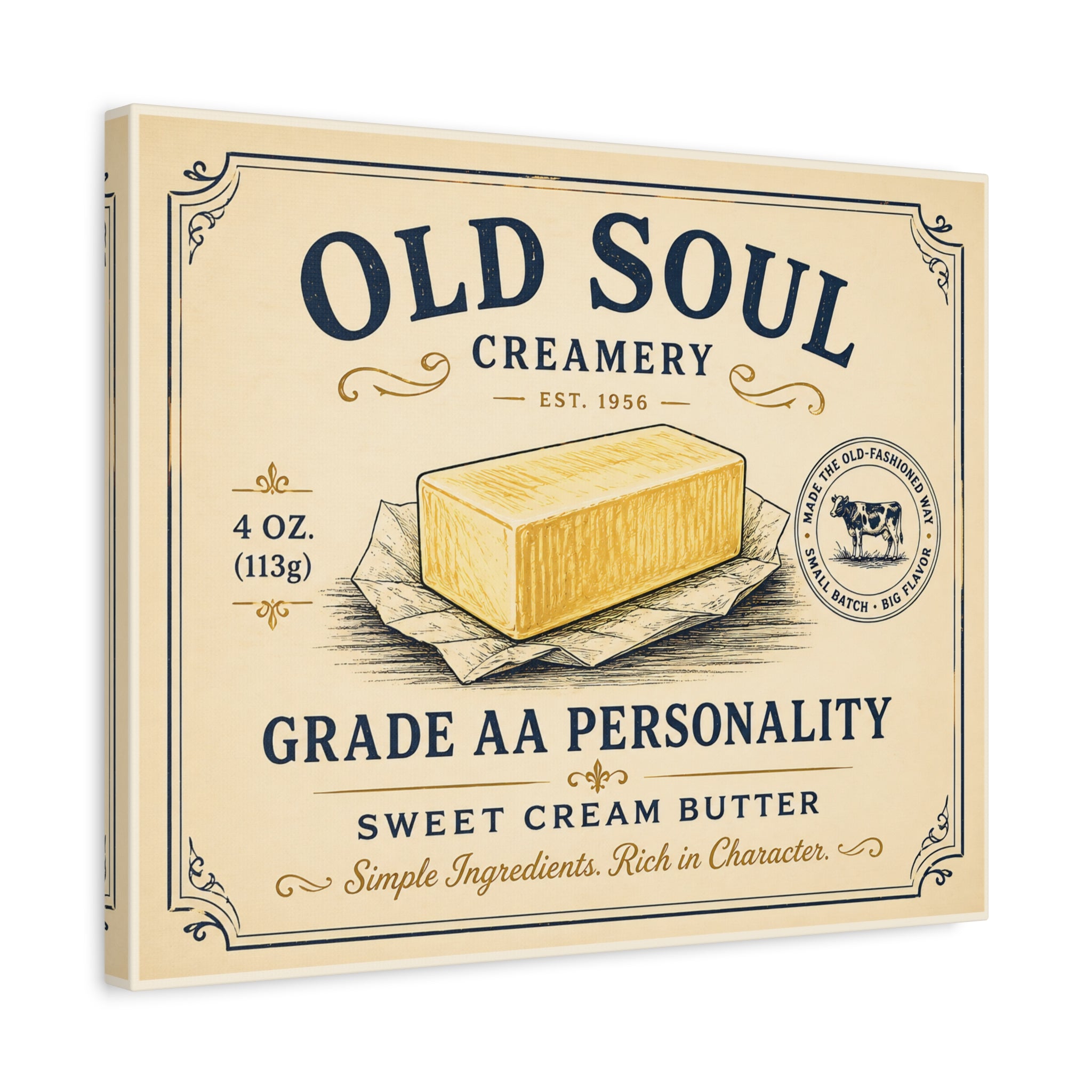 Old Soul Creamery Butter Vintage Canvas Print — 'Grade AA Personality' Kitchen Wall Art - Creations by Chris and Carlos