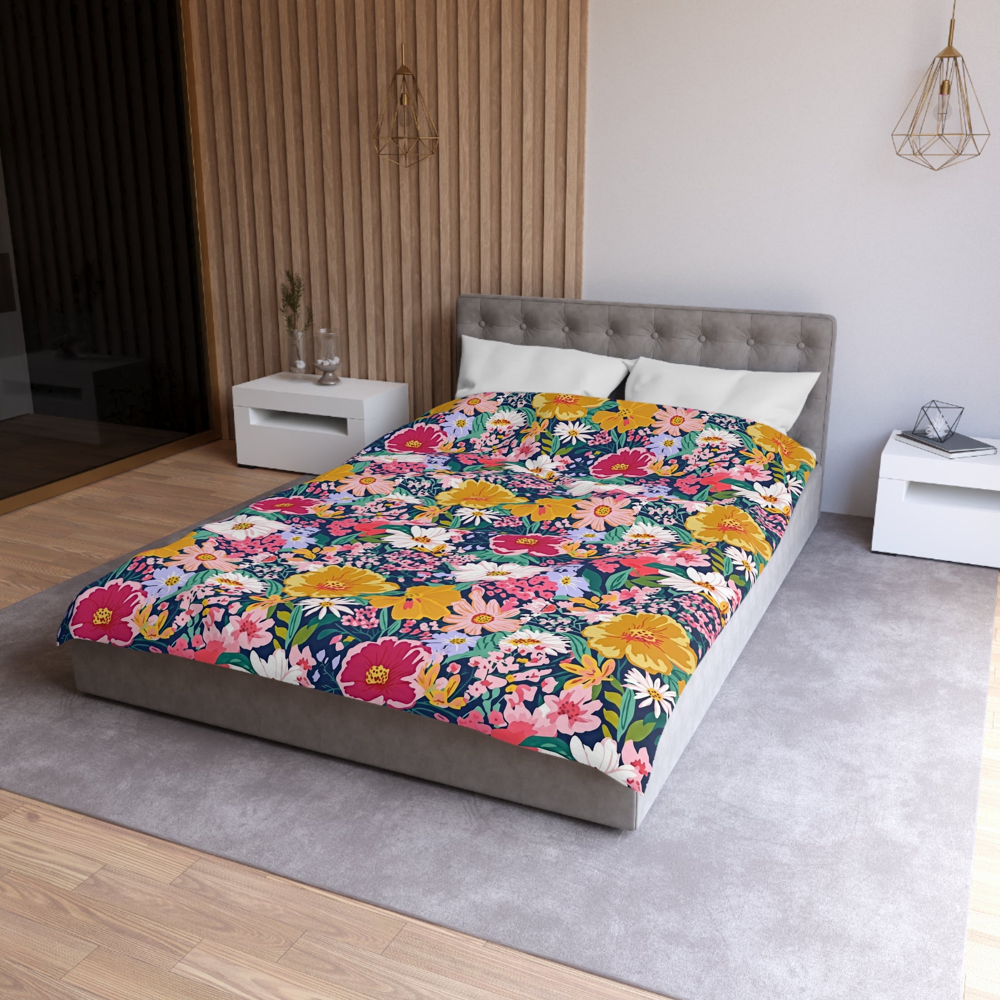 The Artisanal Flora Gallery Floral Duvet Cover — Bright Garden Bloom Microfiber Bedding - Creations by Chris and Carlos