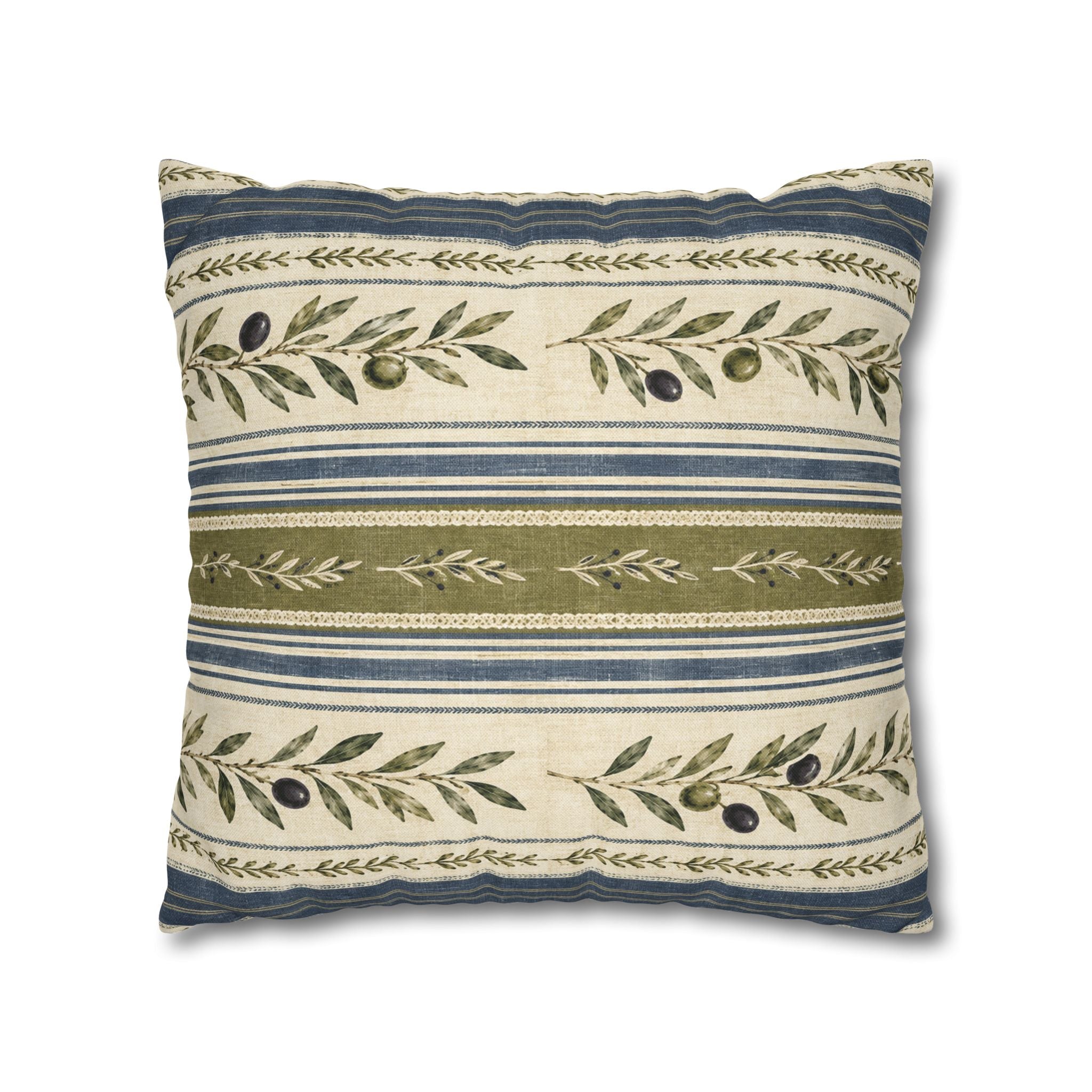 Olive & Navy Olive Branch Striped Throw Pillowcase - Creations by Chris and Carlos