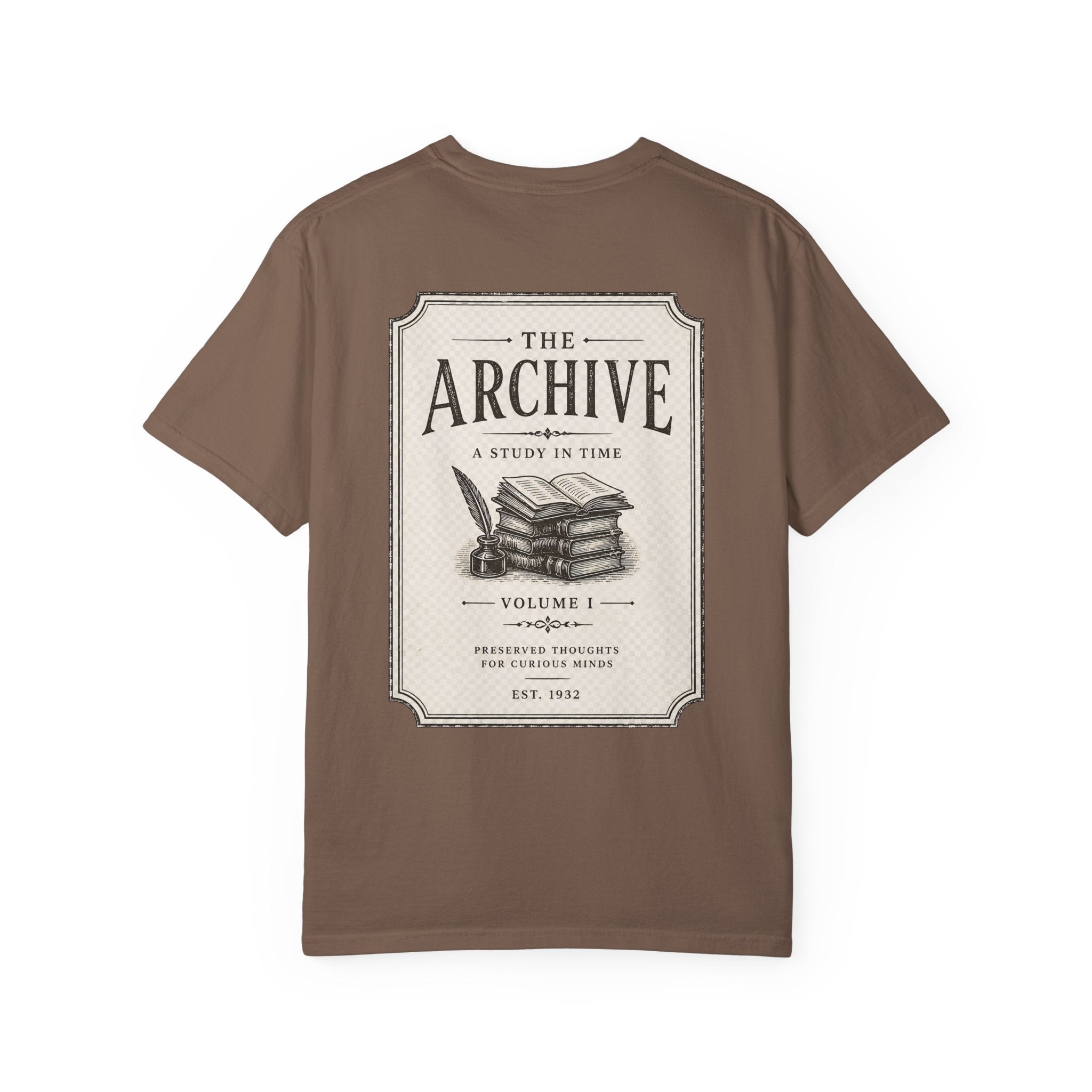 Archive Vintage-Style T-Shirt — "The Archive: A Study in Time" Back Print - Creations by Chris and Carlos