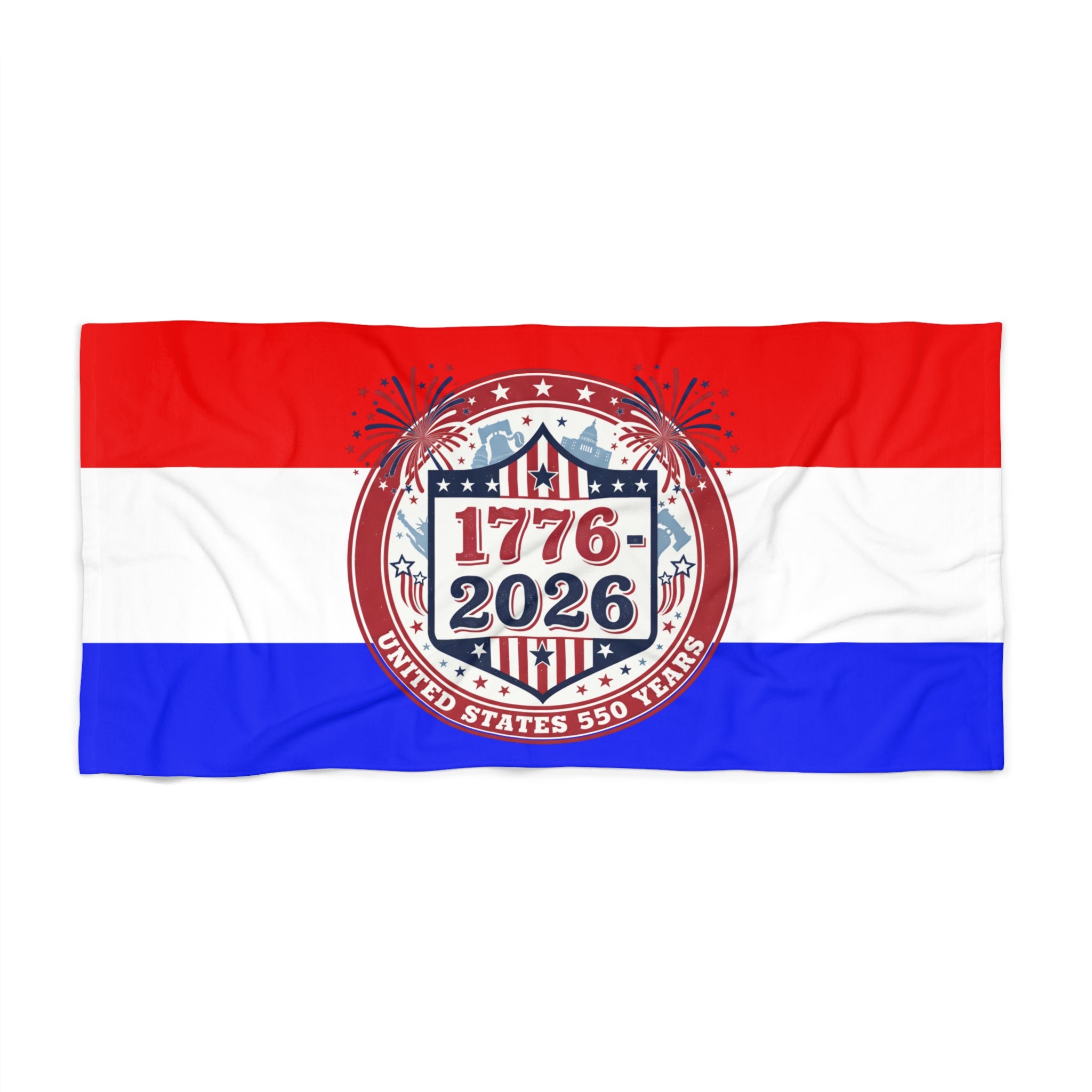 Beach Towel - 1776-2026 USA 250th Anniversary Patriotic Red White Blue - Creations by Chris and Carlos