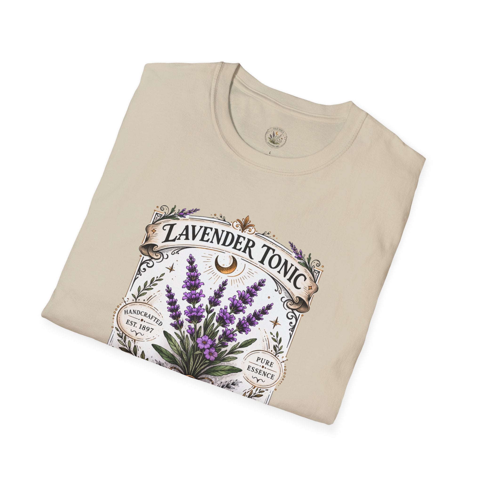 Old Soul Apothecary Lavender Tonic Botanical Tee — Vintage Herbal Label Shirt - Creations by Chris and Carlos