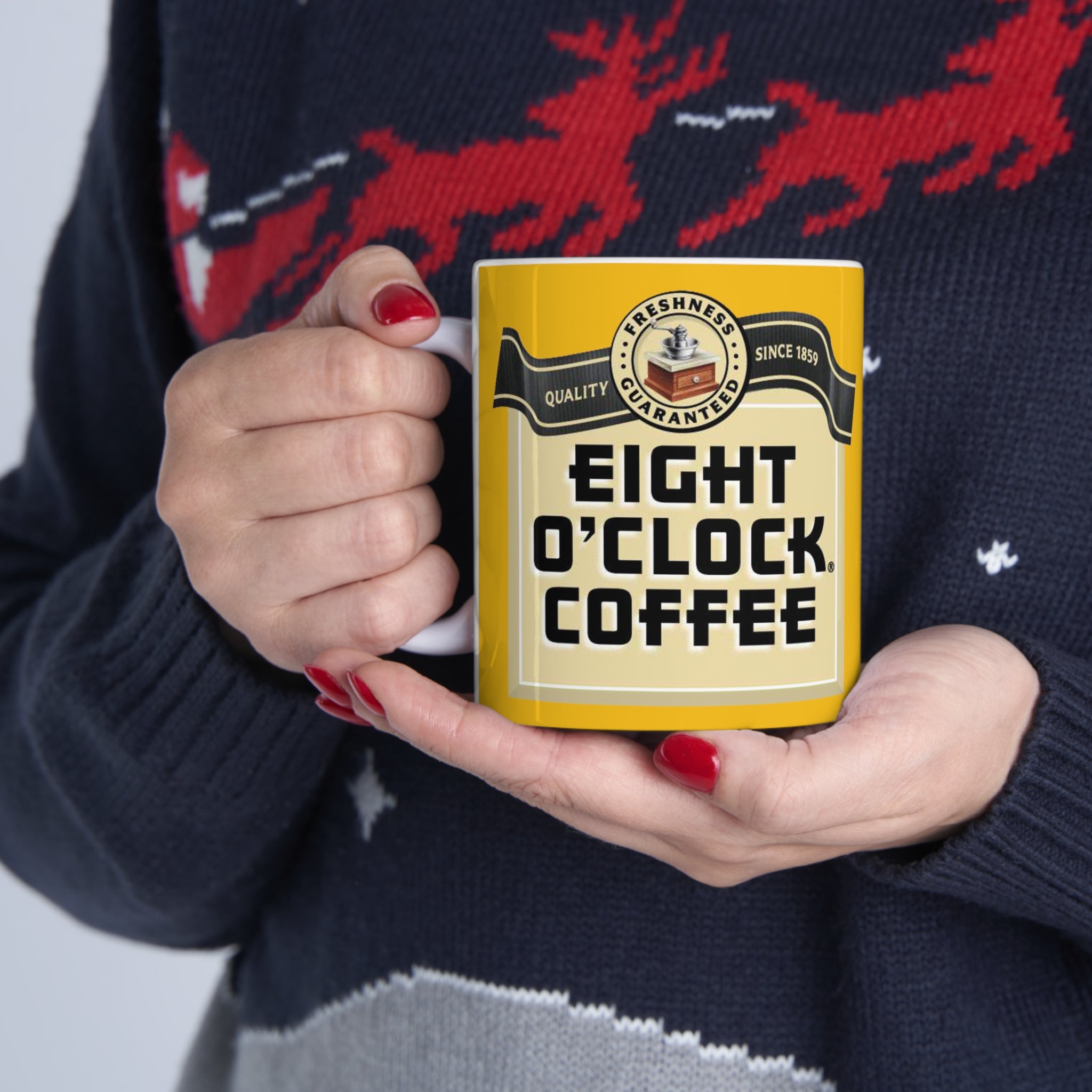 Eight O'Clock Coffee- White Ceramic Mug - Creations by Chris and Carlos