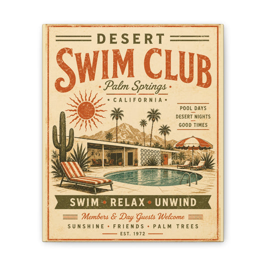 Desert Swim Club Palm Springs Canvas Wall Art — Retro Pool Vintage Poster - Creations by Chris and Carlos