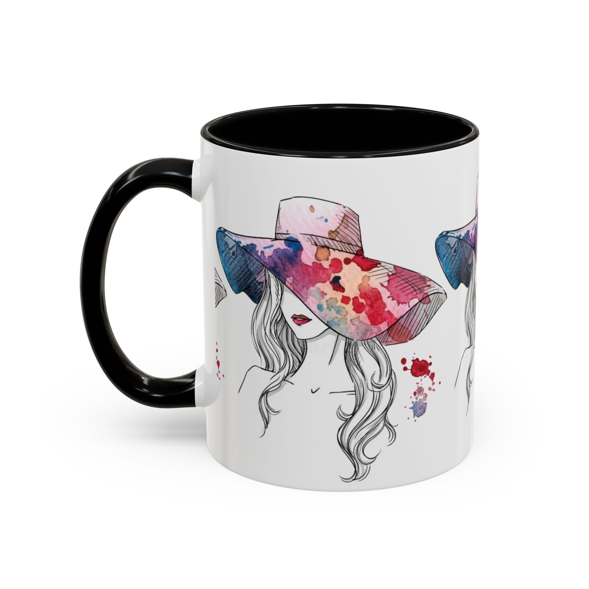 Watercolor Sun Hat Coffee Mug - Chic Fashion Illustration Accent Mug (11/15oz) - Creations by Chris and Carlos