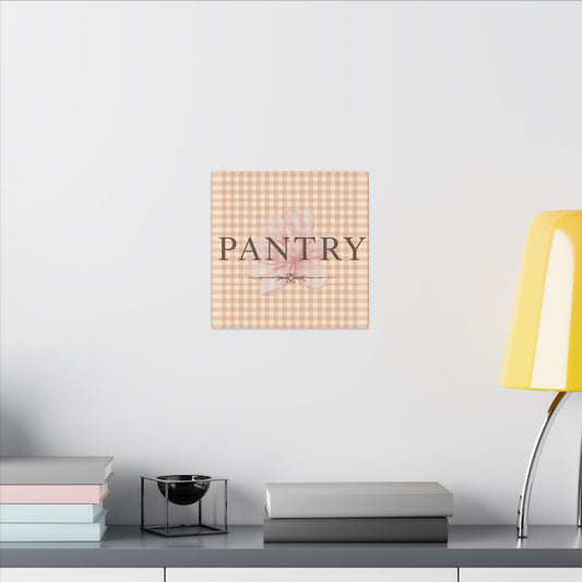 Pantry Wall Canvas — Beige Gingham Floral Kitchen Sign - Creations by Chris and Carlos