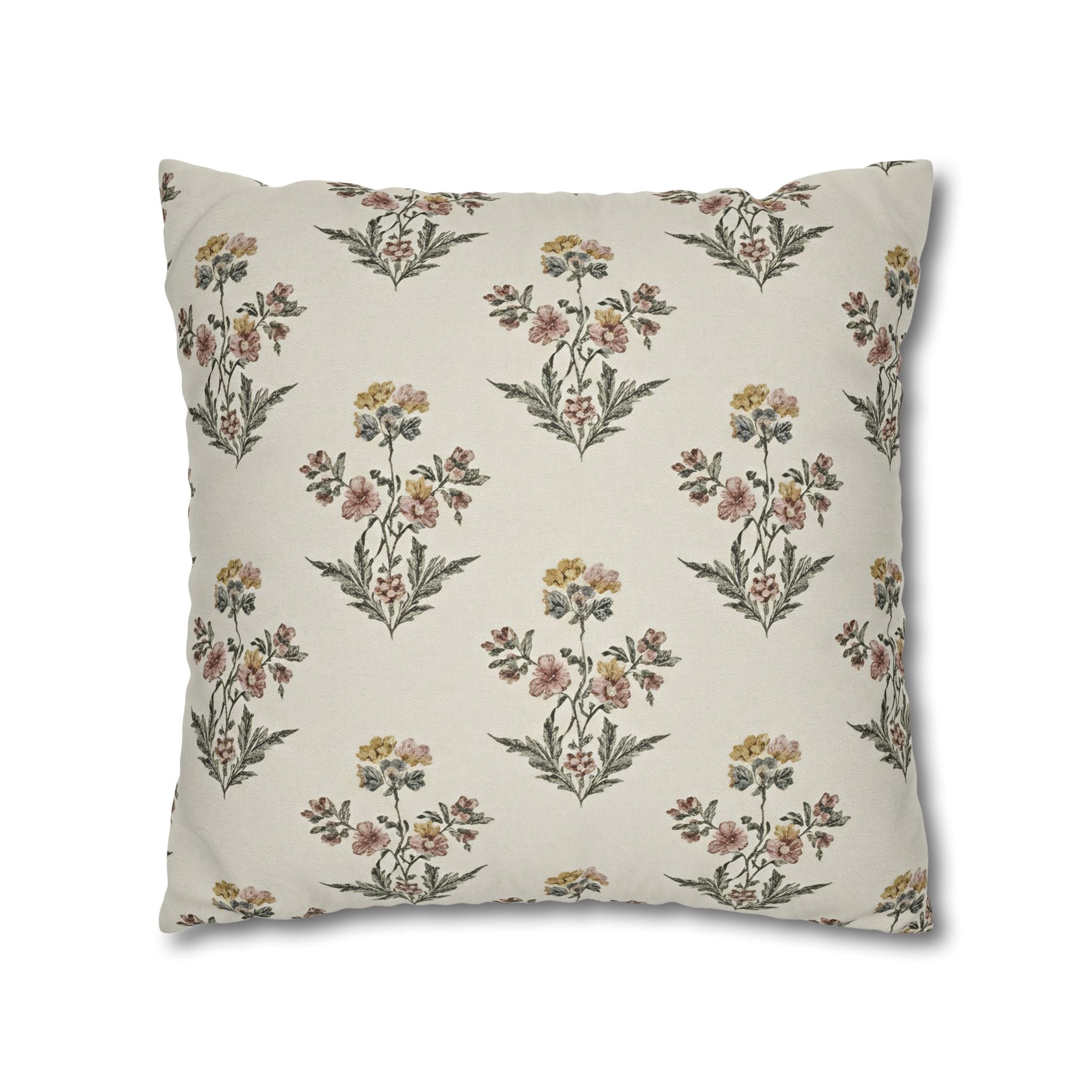 Briarwood Garden Floral Boho Square Pillowcase — Neutral Botanical Throw Pillow Cover - Creations by Chris and Carlos