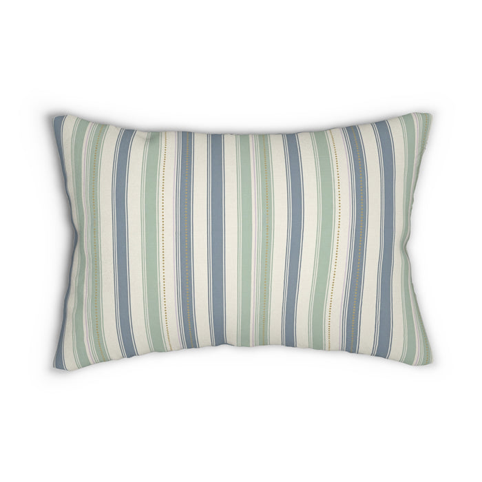 Sunwashed Coast | Joleen Coastal Stripe Lumbar Pillow — Blue & Seafoam Accent Pillow