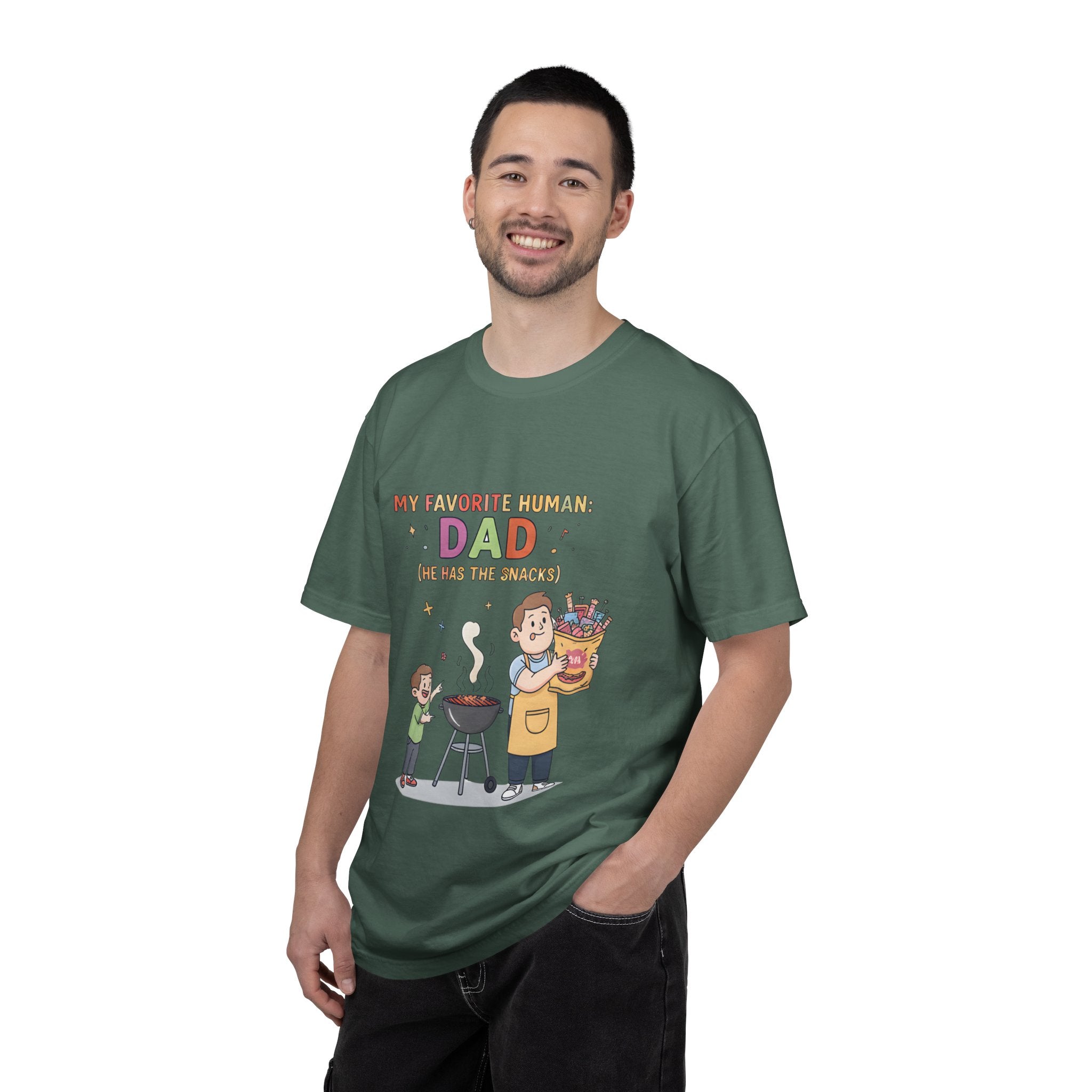 T-Shirt — "My Favorite Human Dad-He has the snacks" Funny Retro Graphic Tee - Creations by Chris and Carlos