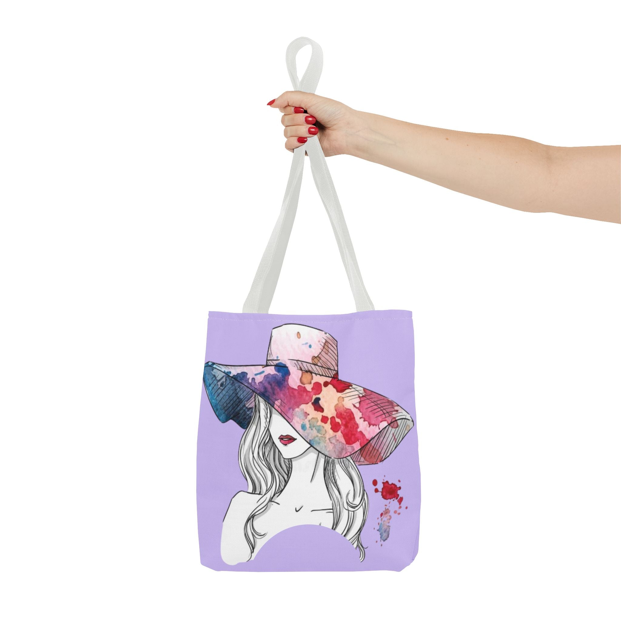 Floral Watercolor Sunhat Tote Bag — Fashionable Illustrated Woman Beach Tote - Creations by Chris and Carlos