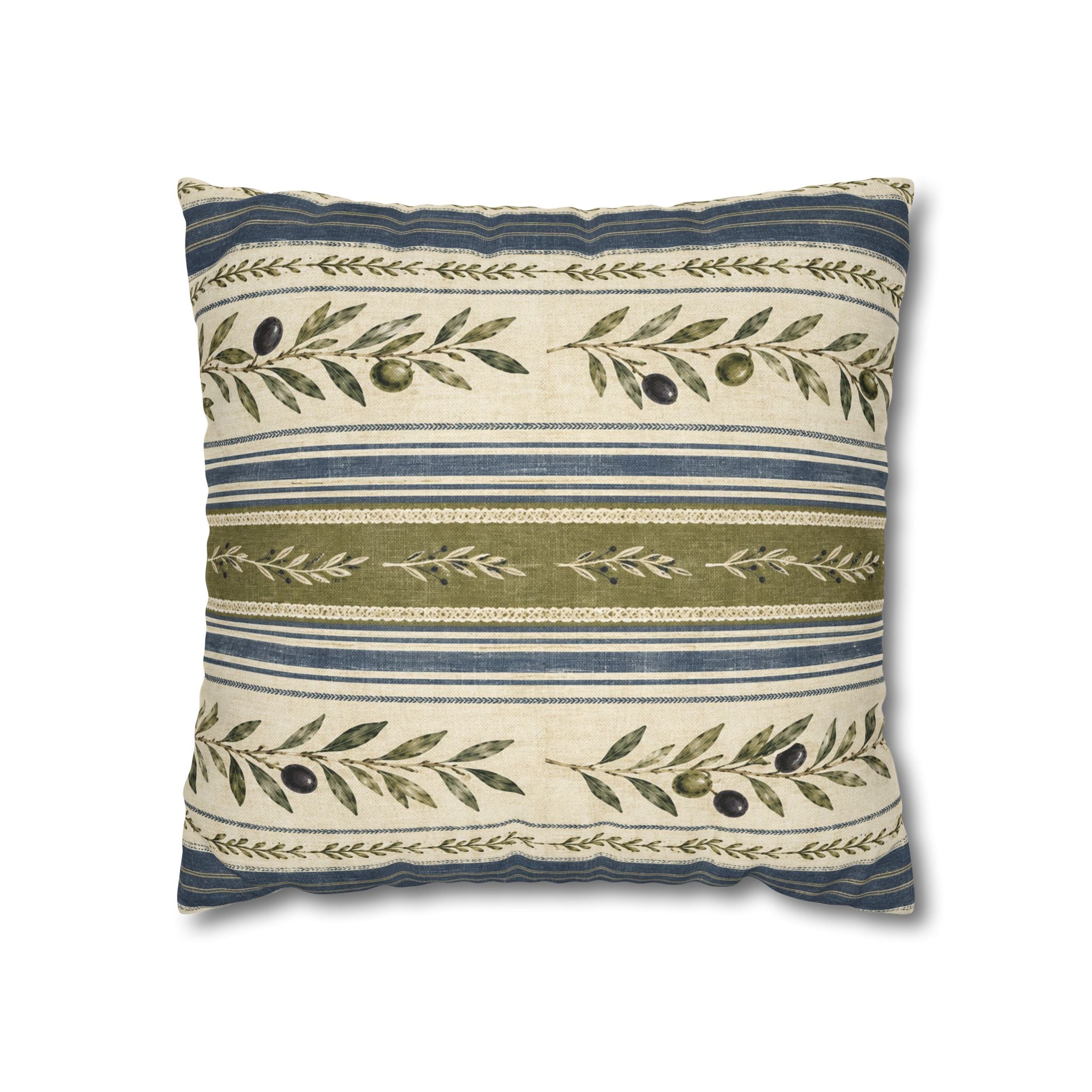 Olive & Navy Olive Branch Striped Throw Pillowcase - Creations by Chris and Carlos
