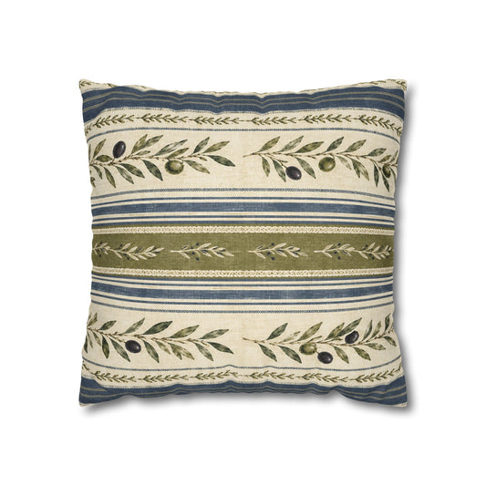 Olive & Navy Olive Branch Striped Throw Pillowcase - Creations by Chris and Carlos