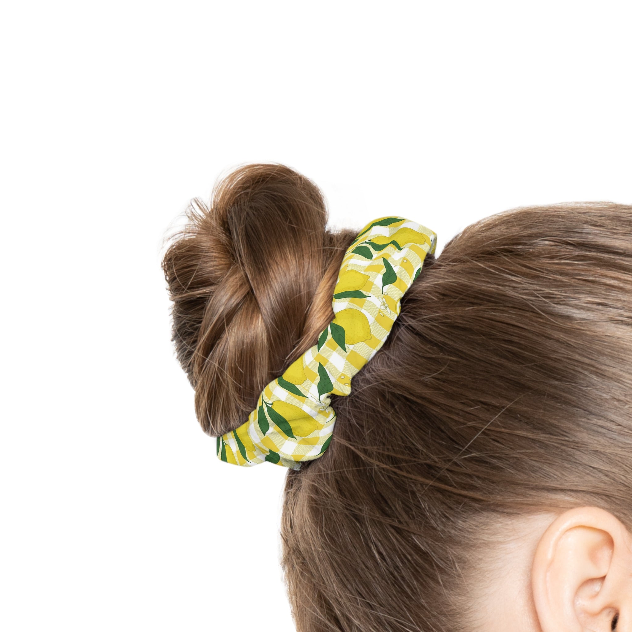 Lemon Gingham Scrunchie — Bright Citrus Hair Tie for Summer & Gifts - Creations by Chris and Carlos