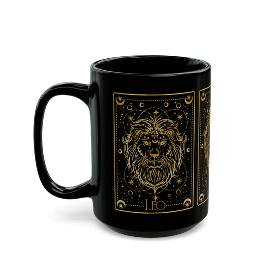 Leo Zodiac Black Mug — Gold Lion Astrology Coffee Cup (11oz/15oz) - Creations by Chris and Carlos