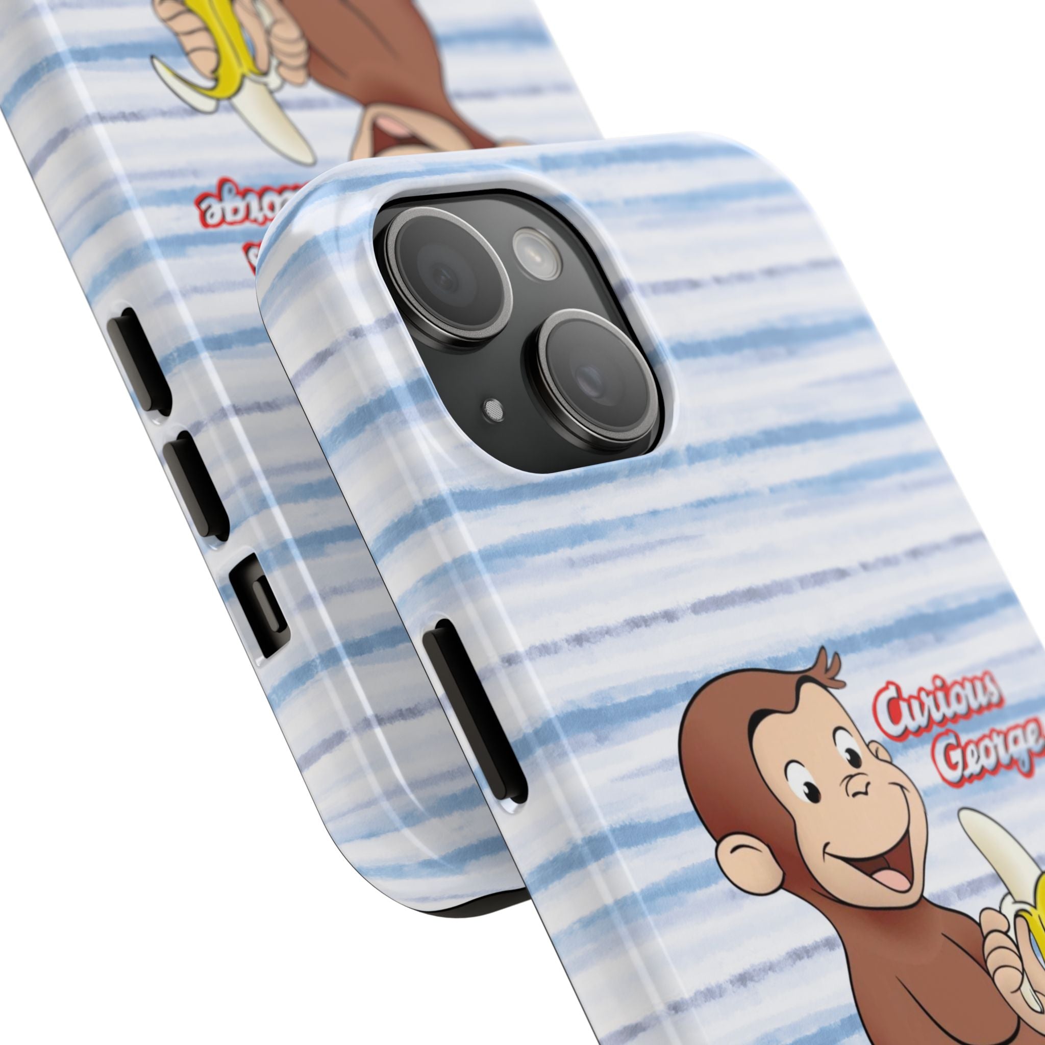 Curious George Banana Tough Phone Case — Cute Kids iPhone Cover, Blue Stripe Protective Case - Creations by Chris and Carlos