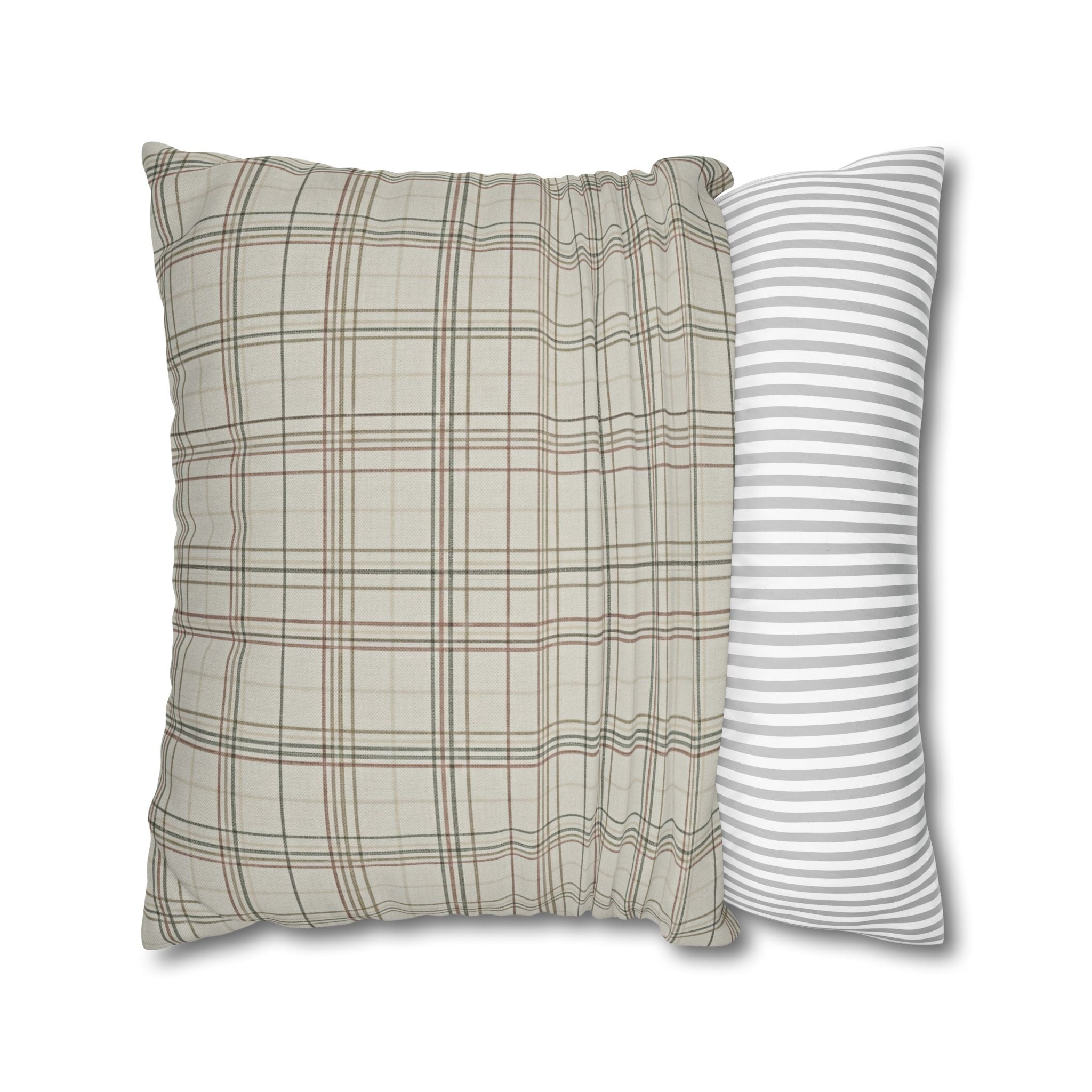 Plaid Farmhouse Pillowcase — Neutral Beige Check Square Throw Pillow Cover - Creations by Chris and Carlos