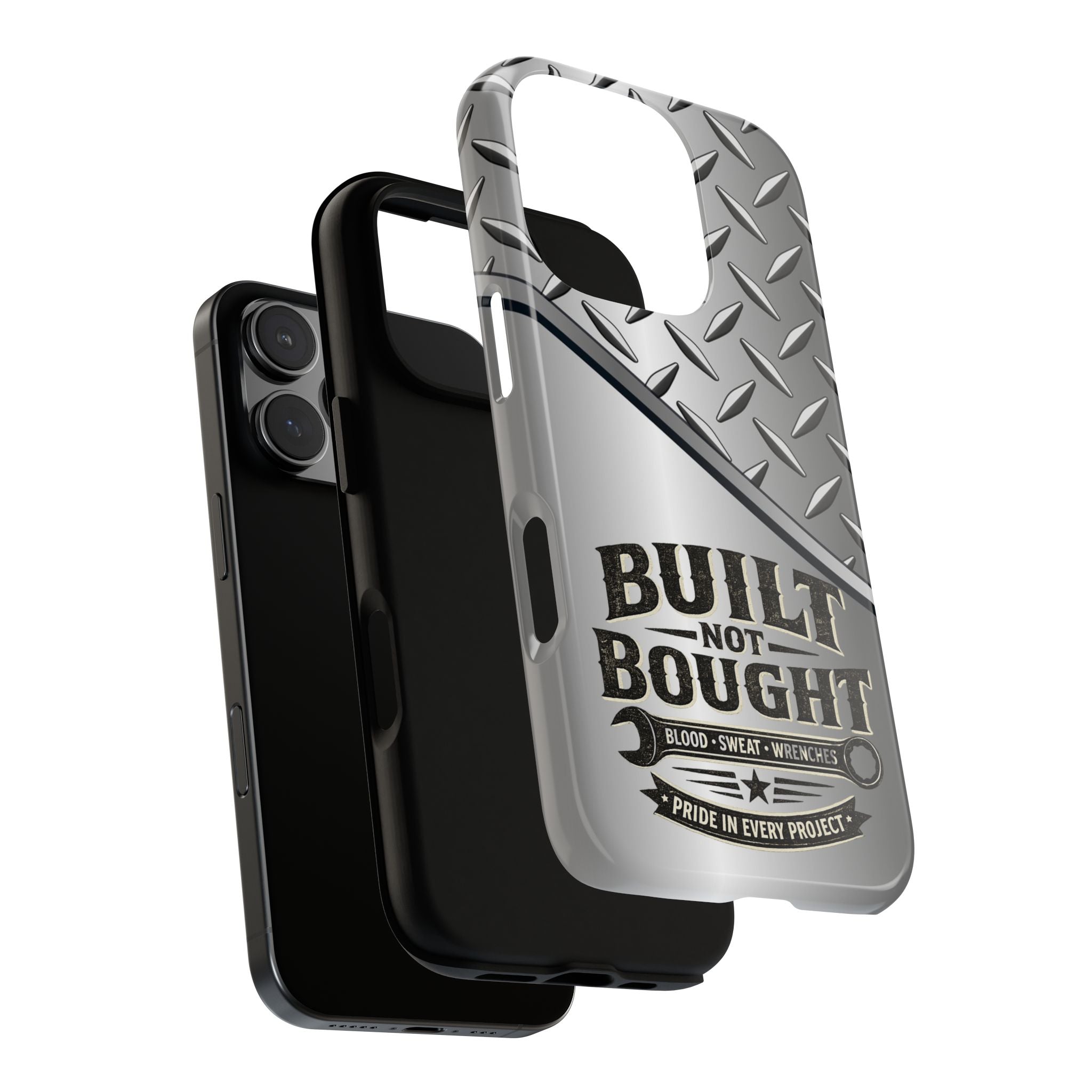 Built Not Bought Metal Diamond-Plate Phone Case — Rugged Tool Lover Gift - Creations by Chris and Carlos