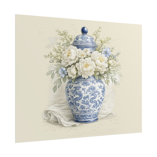 Rolled Poster — Blue & White Porcelain Vase Floral Print - Creations by Chris and Carlos
