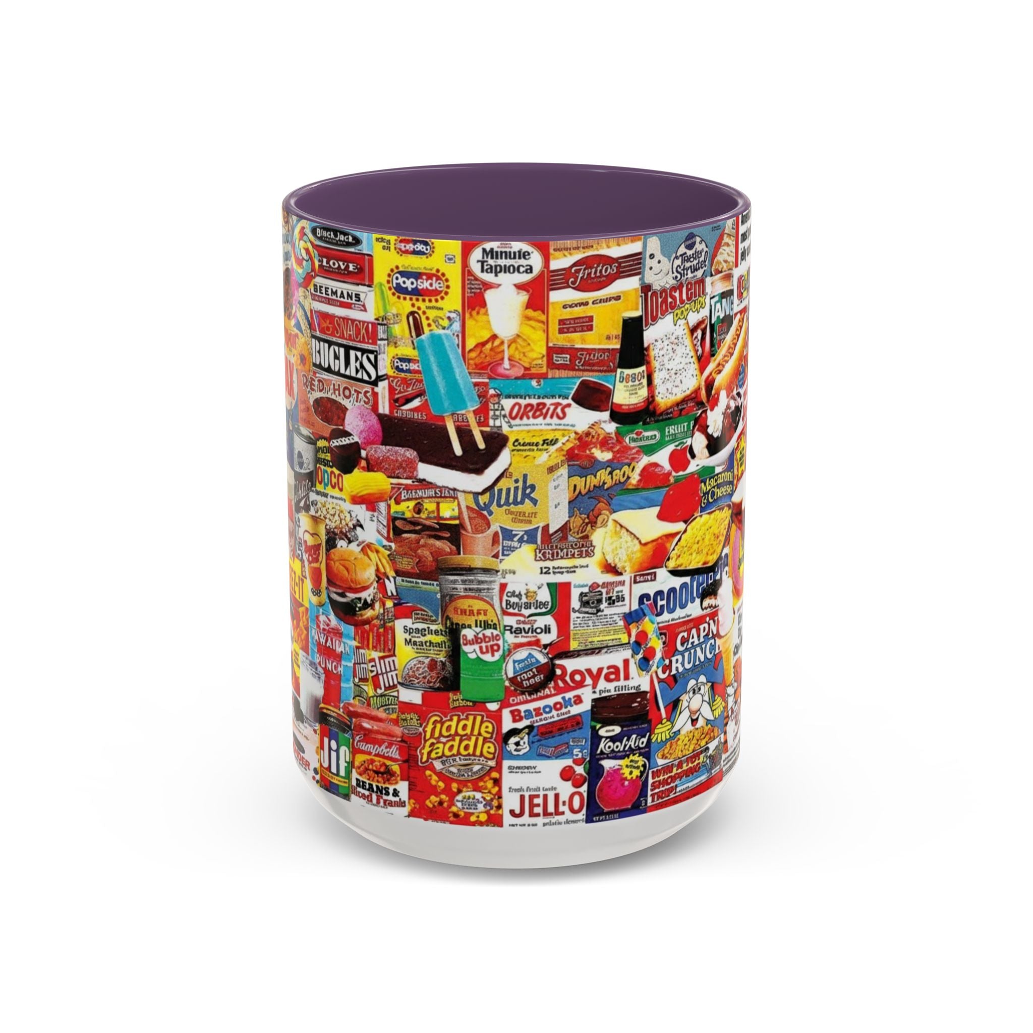 Retro Snack Collage Mug — Vintage Candy & Cereal Packaging Accent Coffee Mug - Creations by Chris and Carlos