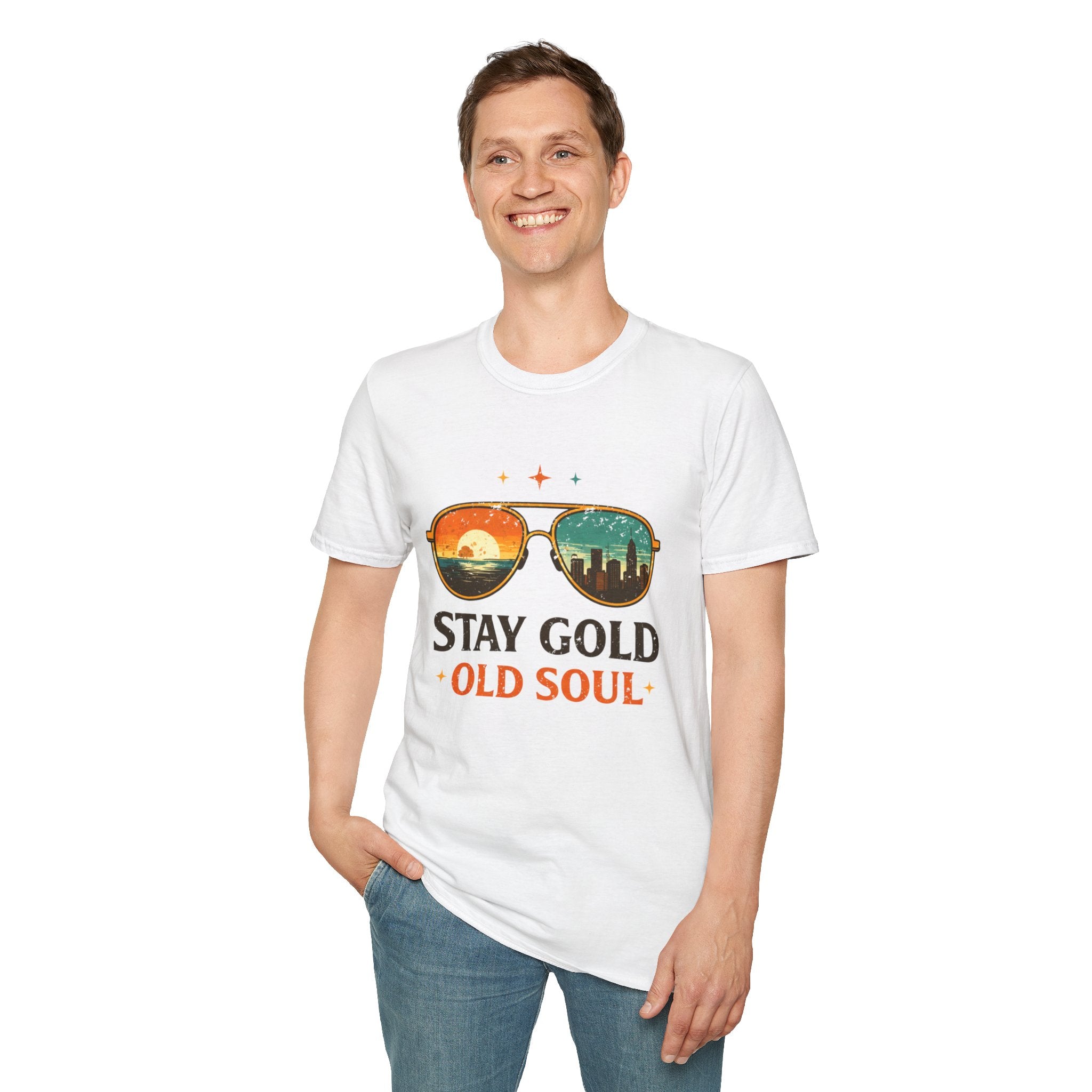 Stay Gold Old Soul T-Shirt - Vintage Sunglasses Sunset Graphic - Creations by Chris and Carlos